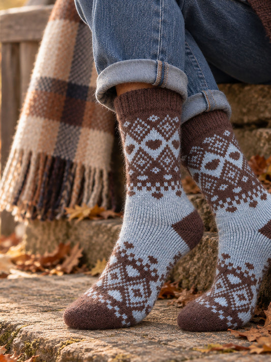 Scandi-Heart-Patterned-Wool-Socks-in-Sky-Blue/Brown