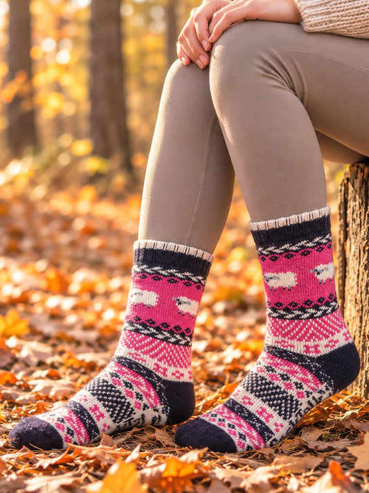 Sheep-Patterned-Wool-Socks-in-Hot-Pink