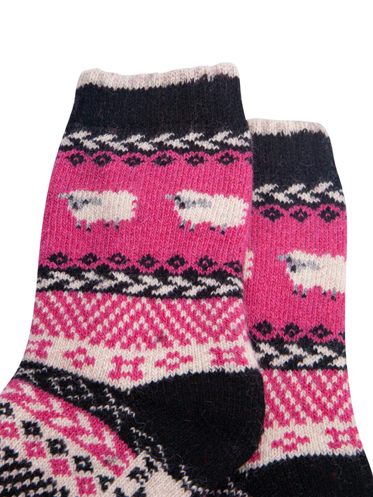 Sheep-Patterned-Wool-Socks-in-Hot-Pink-Close-Up
