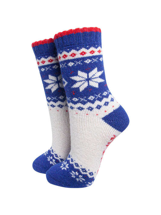 Nordic-Snowflake-Patterned-Wool-Socks-in-Cream/Deep-Blue