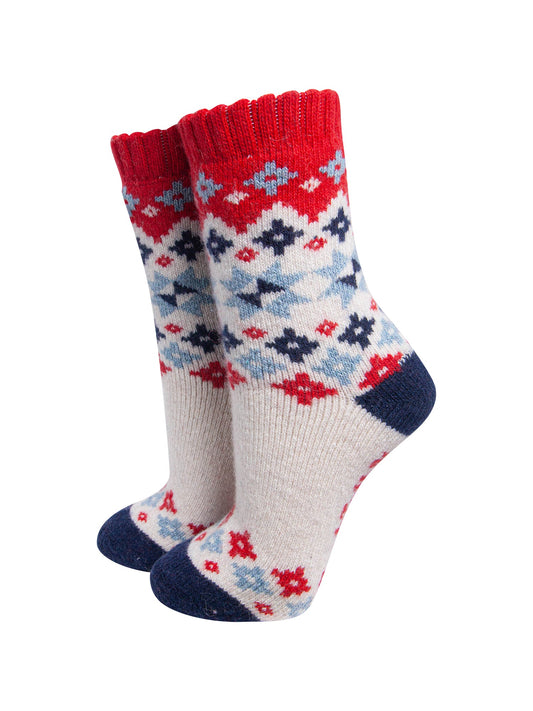 Star-Patterned-Wool-Socks-in-Cream/Red/Sky-Blue-On-Mannequin