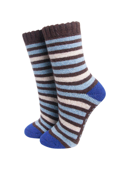 Stripe-Patterned-Wool-Socks-in-Brown/Sky-Blue-On-Mannequin