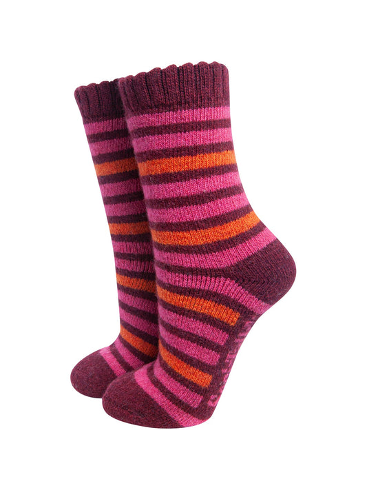 Stripe-Patterned-Wool-Socks-in-Burgundy/Orange-On-Mannequin