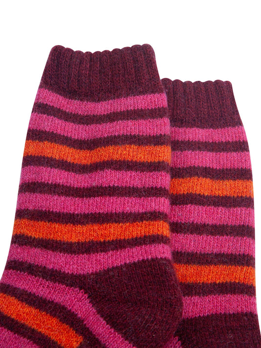 Stripe-Patterned-Wool-Socks-in-Burgundy/Orange-Close-Up