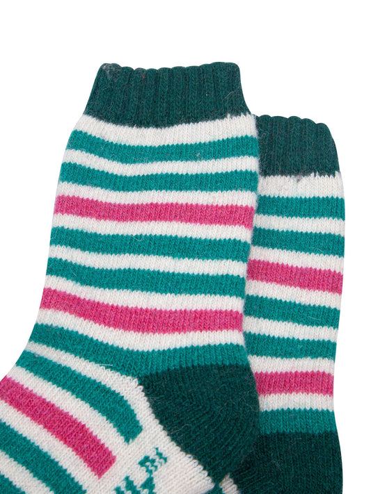 Stripe-Patterned-Wool-Socks-in-Forest-Green/Pink-Laid-Flat