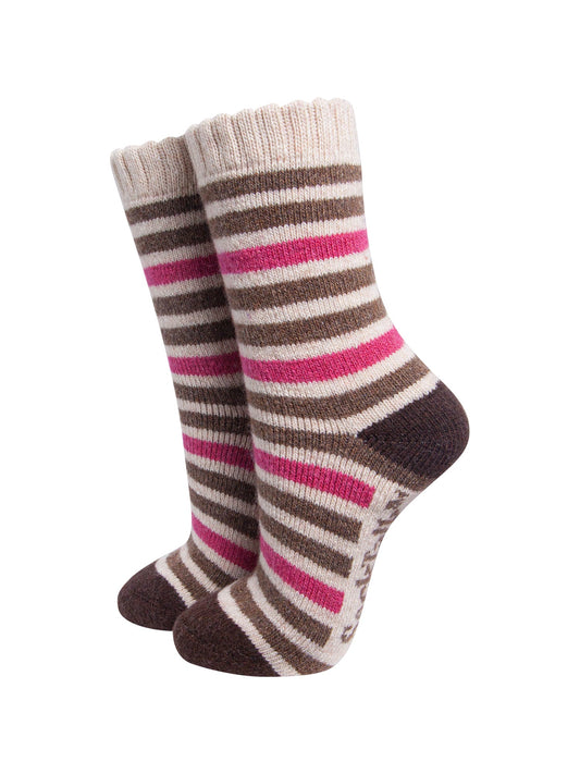 Stripe-Patterned-Wool-Socks-in-Cream/Brown/Pink-On-Mannequin