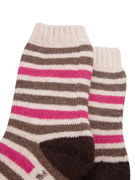 Stripe-Patterned-Wool-Socks-in-Cream/Brown/Pink-Close-Up