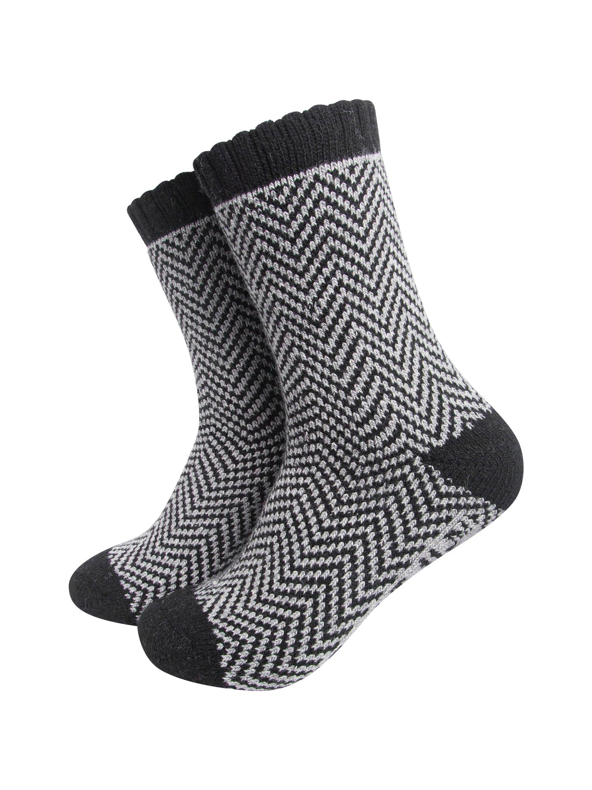 Chevron-Patterned-Wool-Socks-in-Grey/Black-On-Mannequin