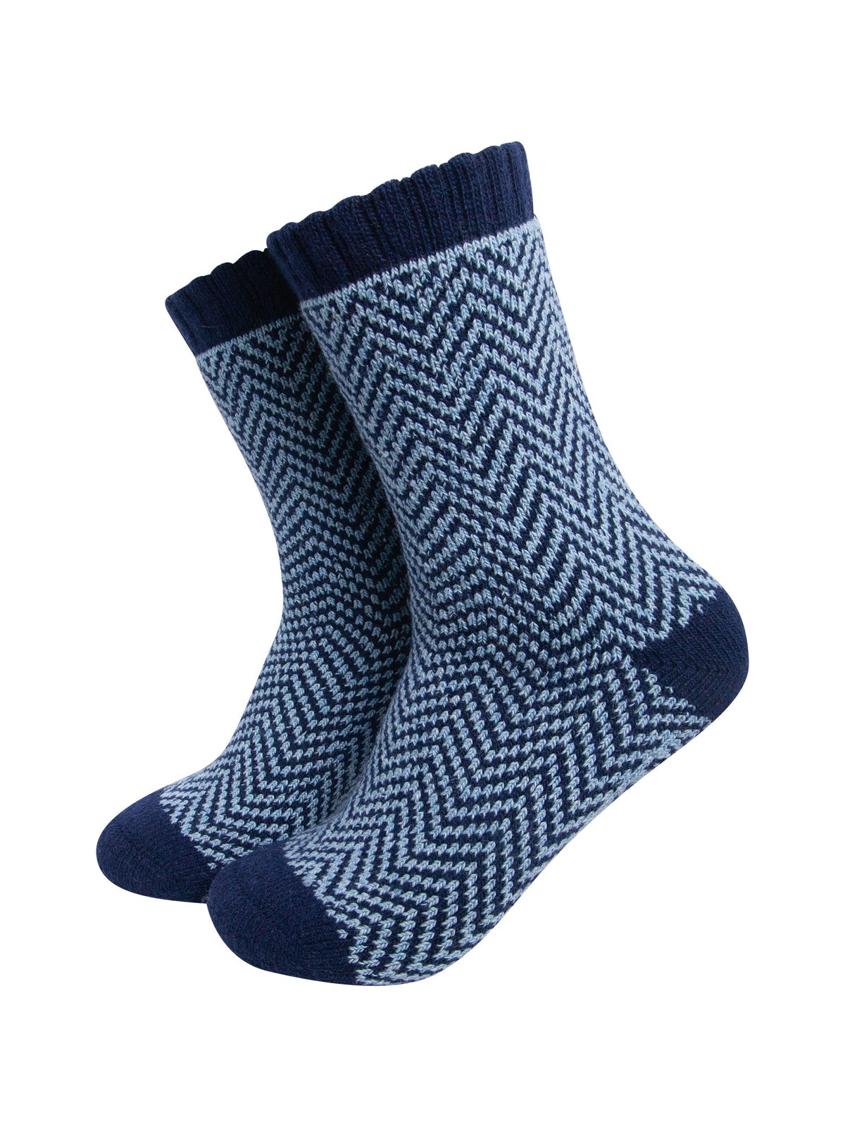 Chevron-Patterned-Wool-Socks-in-Denim-Blue-On-Mannequin