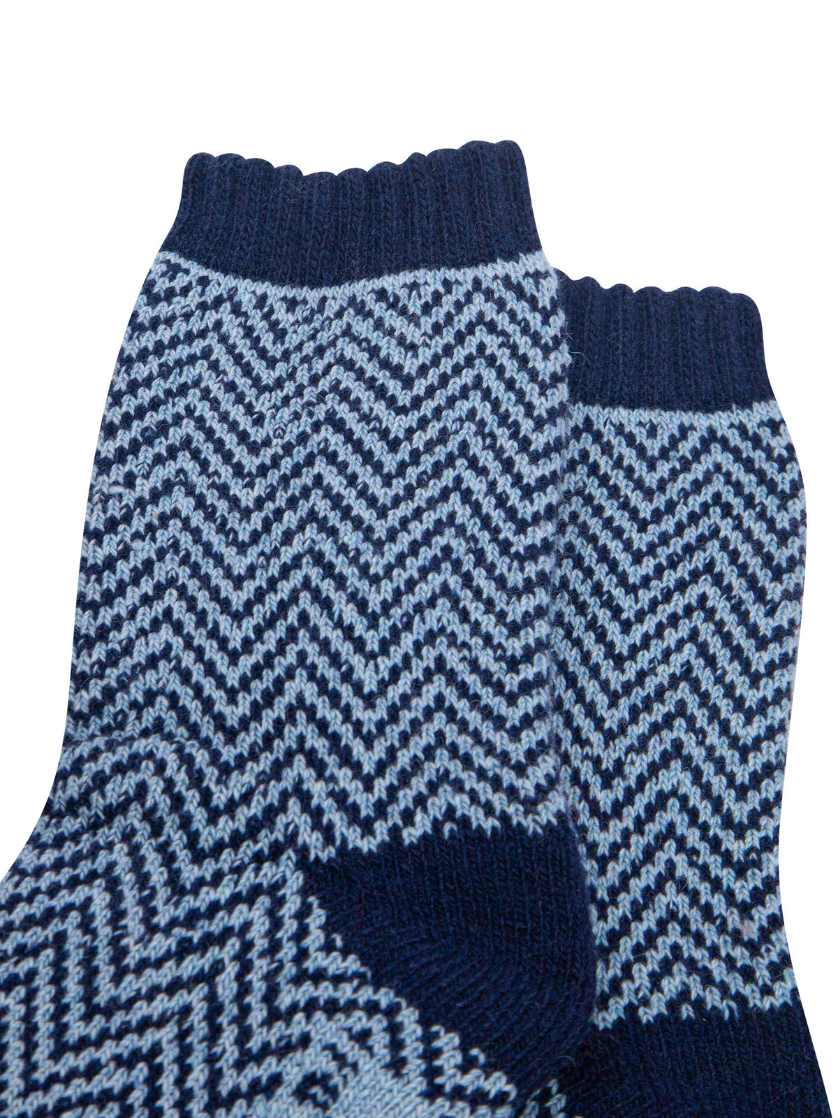 Chevron-Patterned-Wool-Socks-in-Denim-Blue-Close-Up