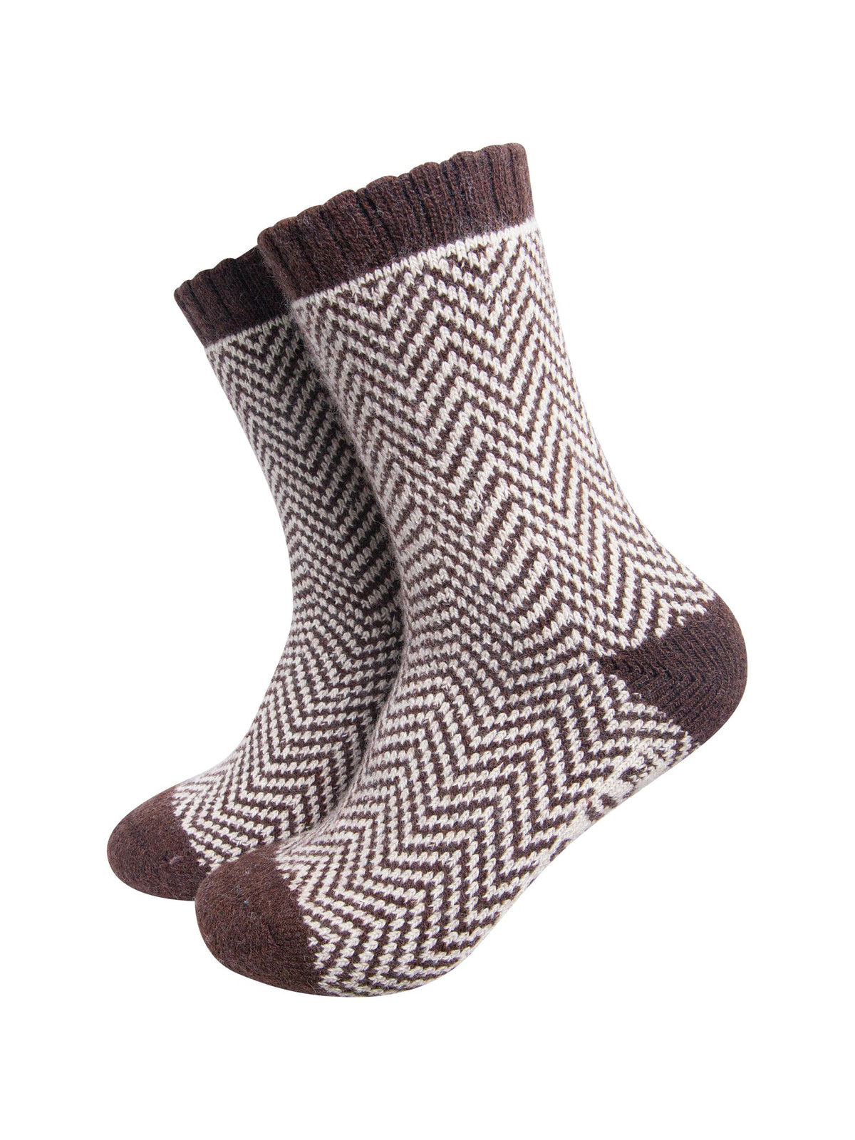 Chevron-Patterned-Wool-Socks-in-Brown-On-Mannequin