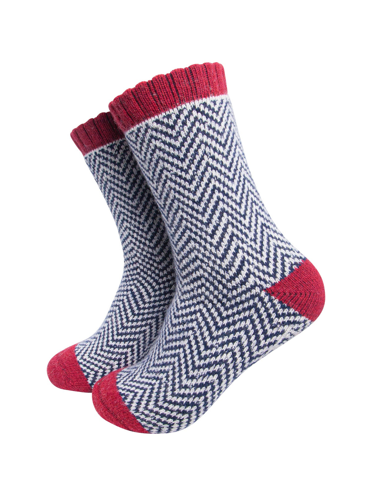 Stag-Patterned-Wool-Socks-in-Navy-Blue/Red-On-Mannequin