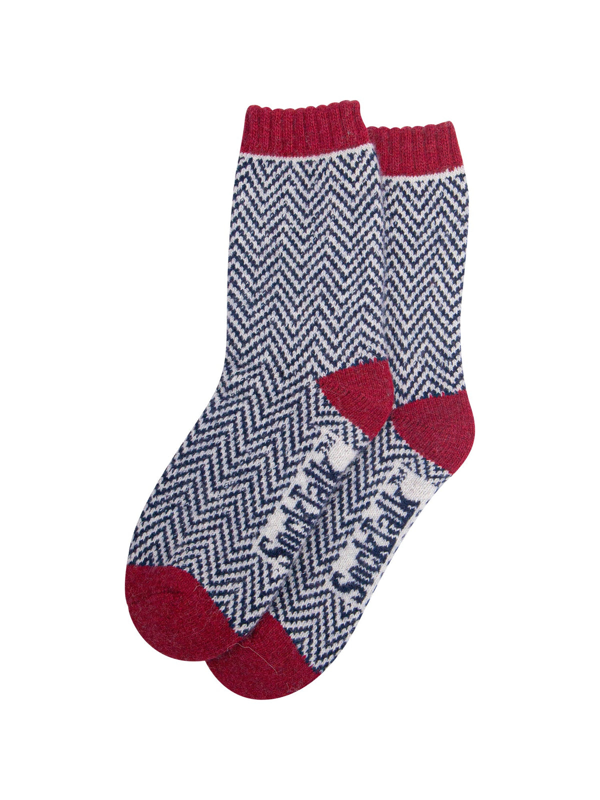 Stag-Patterned-Wool-Socks-in-Navy-Blue/Red-Laid-Flat