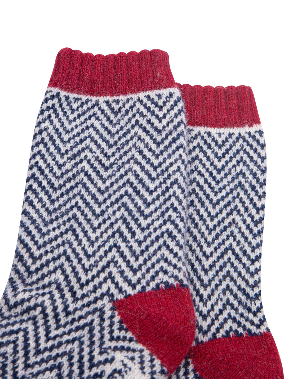 Stag-Patterned-Wool-Socks-in-Navy-Blue/Red-Close-Up