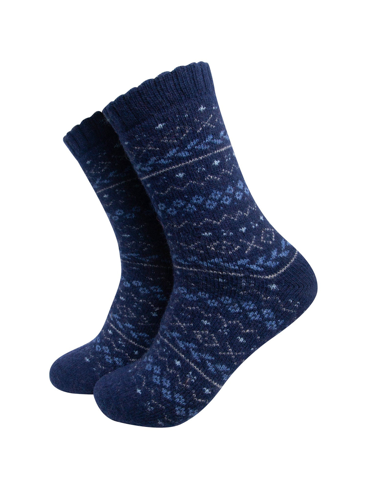 Fair-Isle-Patterned-Wool-Socks-in-Navy-Blue/Blue-On-Mannequin