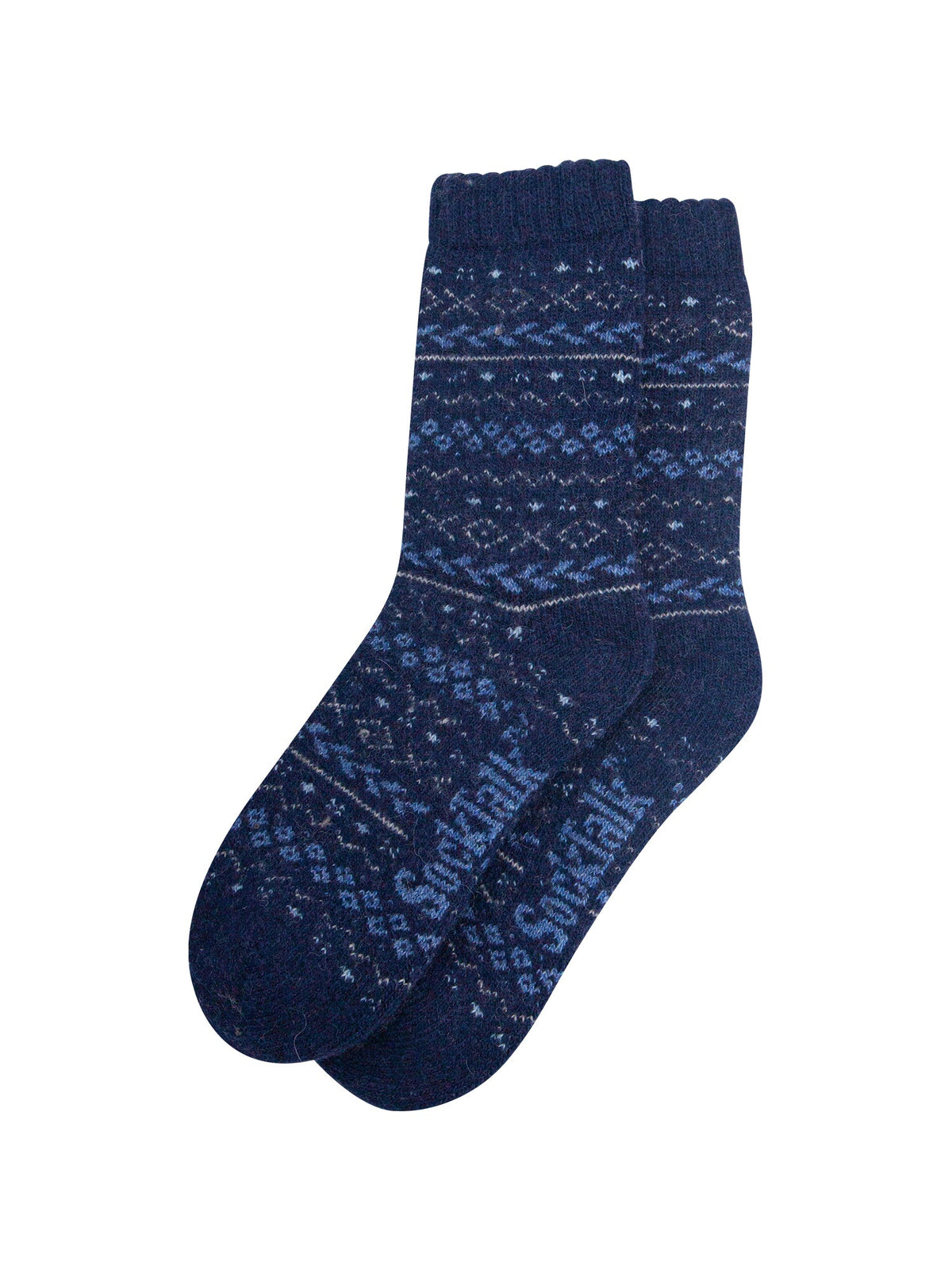 Fair-Isle-Patterned-Wool-Socks-in-Navy-Blue/Blue-Laid-Flat
