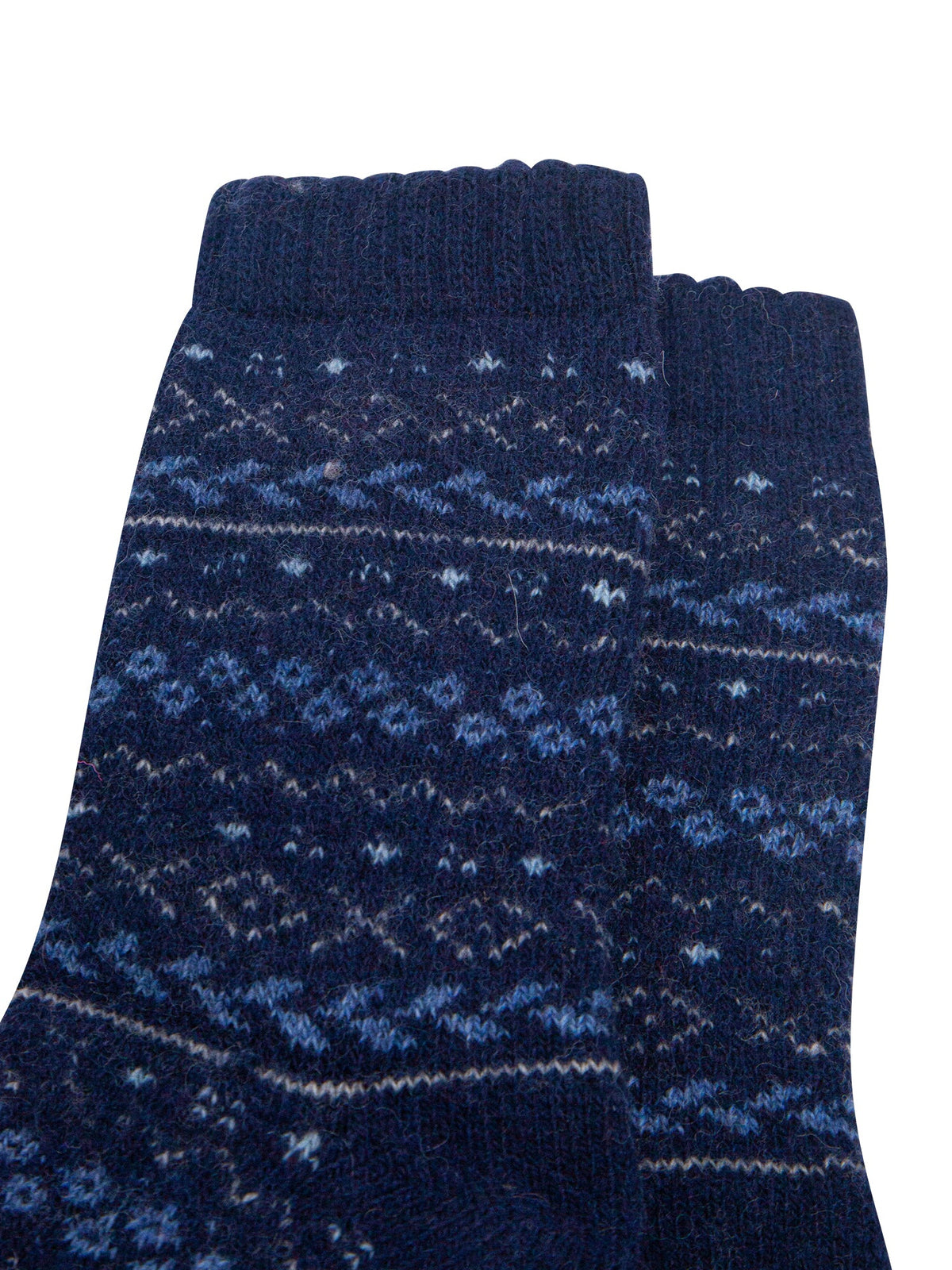 Fair-Isle-Patterned-Wool-Socks-in-Navy-Blue/Blue-Close-Up