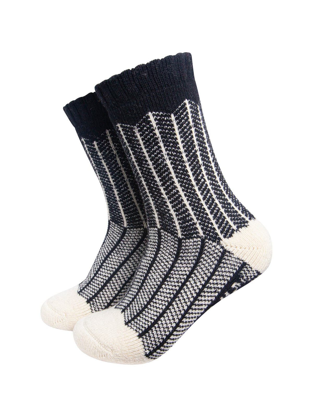 Herringbone-Patterned-Wool-Socks-in-Black-On-Mannequin