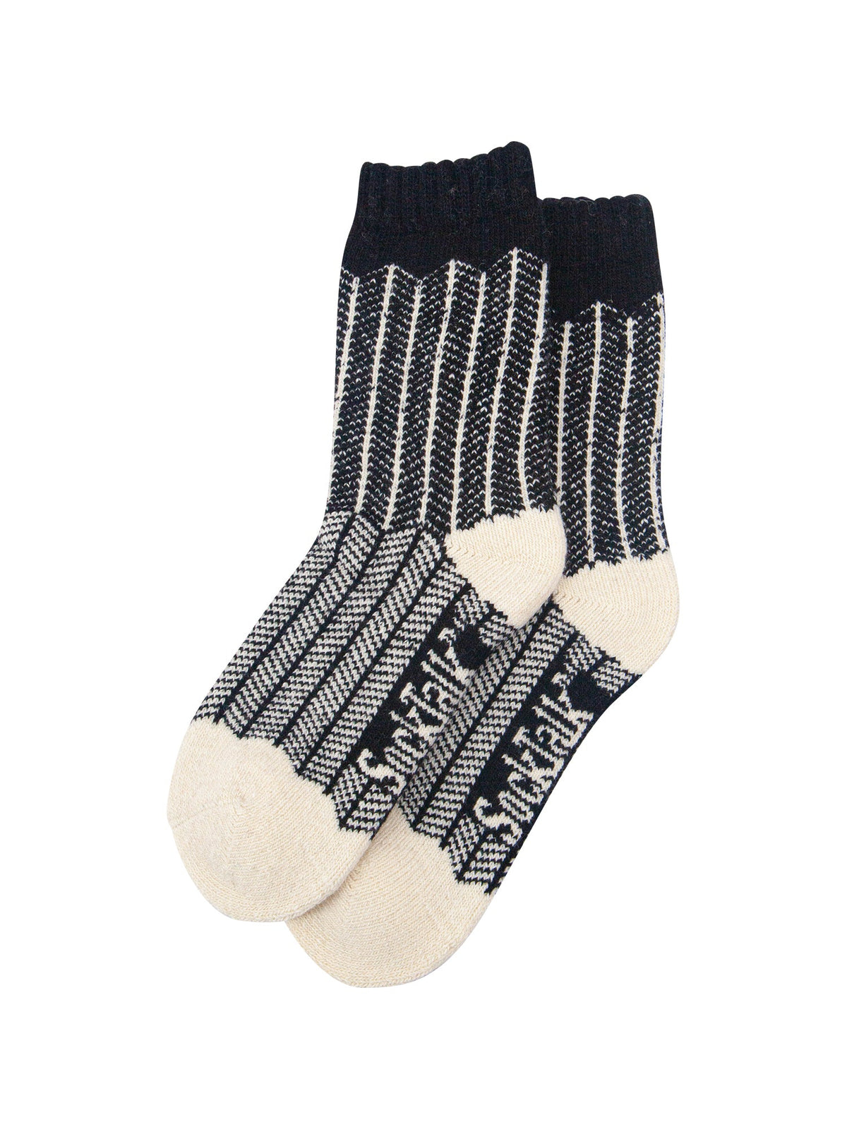 Herringbone-Patterned-Wool-Socks-in-Black-Laid-Flat