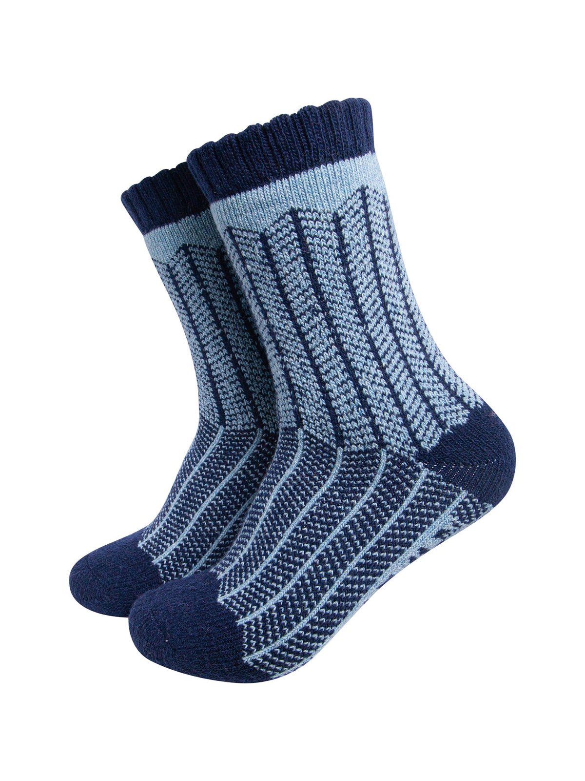 Herringbone-Patterned-Wool-Socks-in-Navy-Blue/Sky-Blue-On-Mannequin