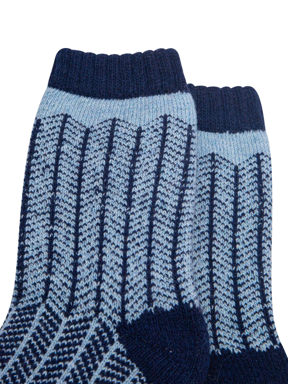 Herringbone-Patterned-Wool-Socks-in-Navy-Blue/Sky-Blue-Close-Up