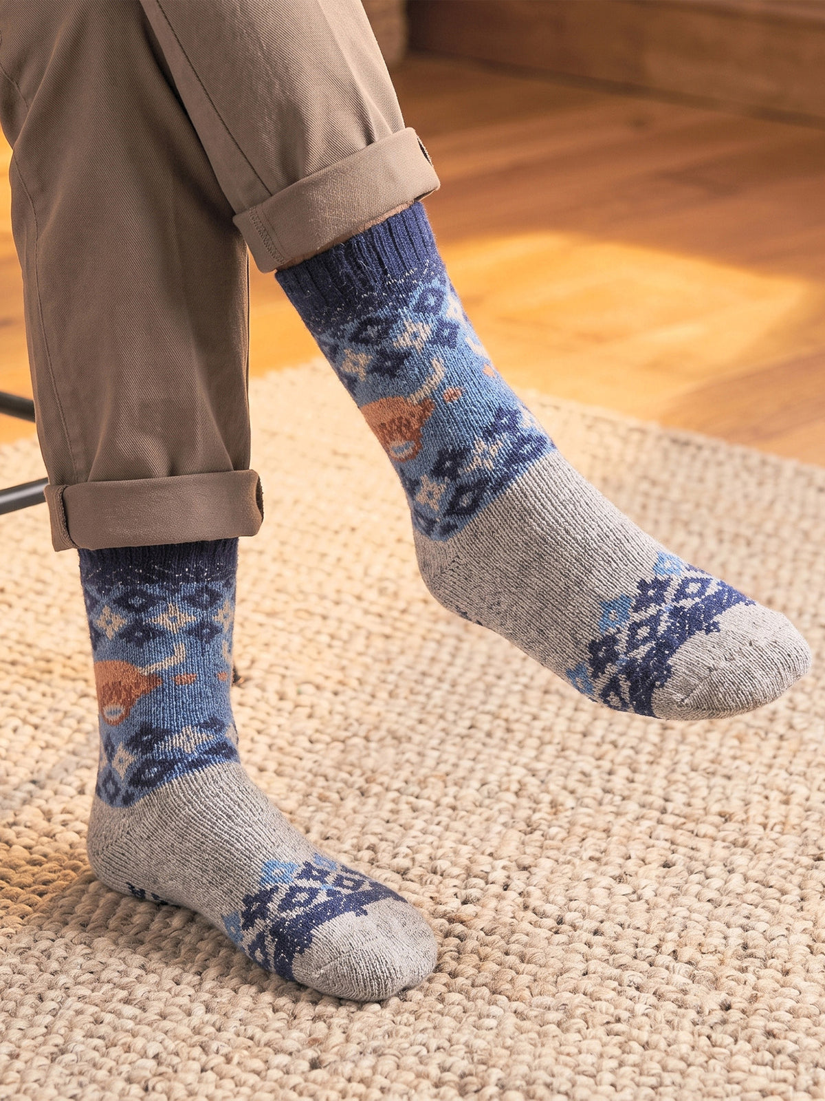 Highland-Cow-Patterned-Wool-Socks-in-Denim-Blue