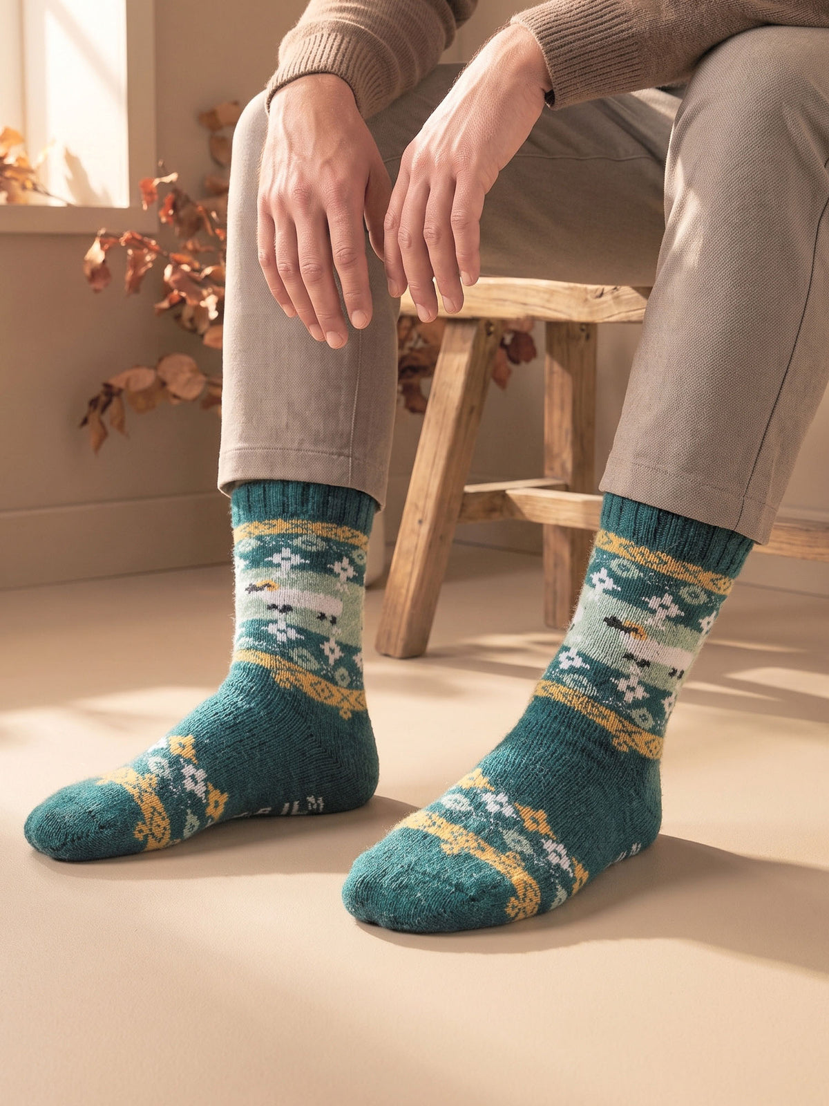Sheep-Patterned-Wool-Socks-in-Green