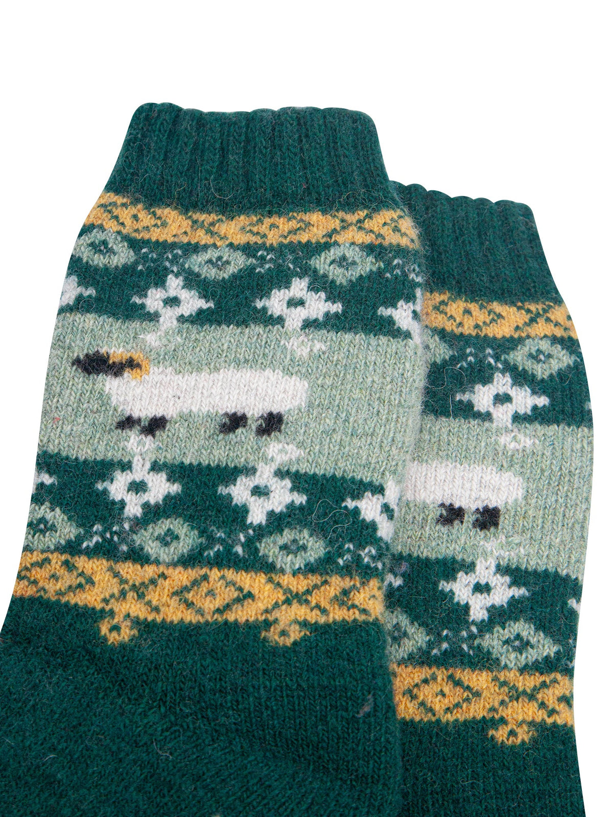 Sheep-Patterned-Wool-Socks-in-Green-Close-Up