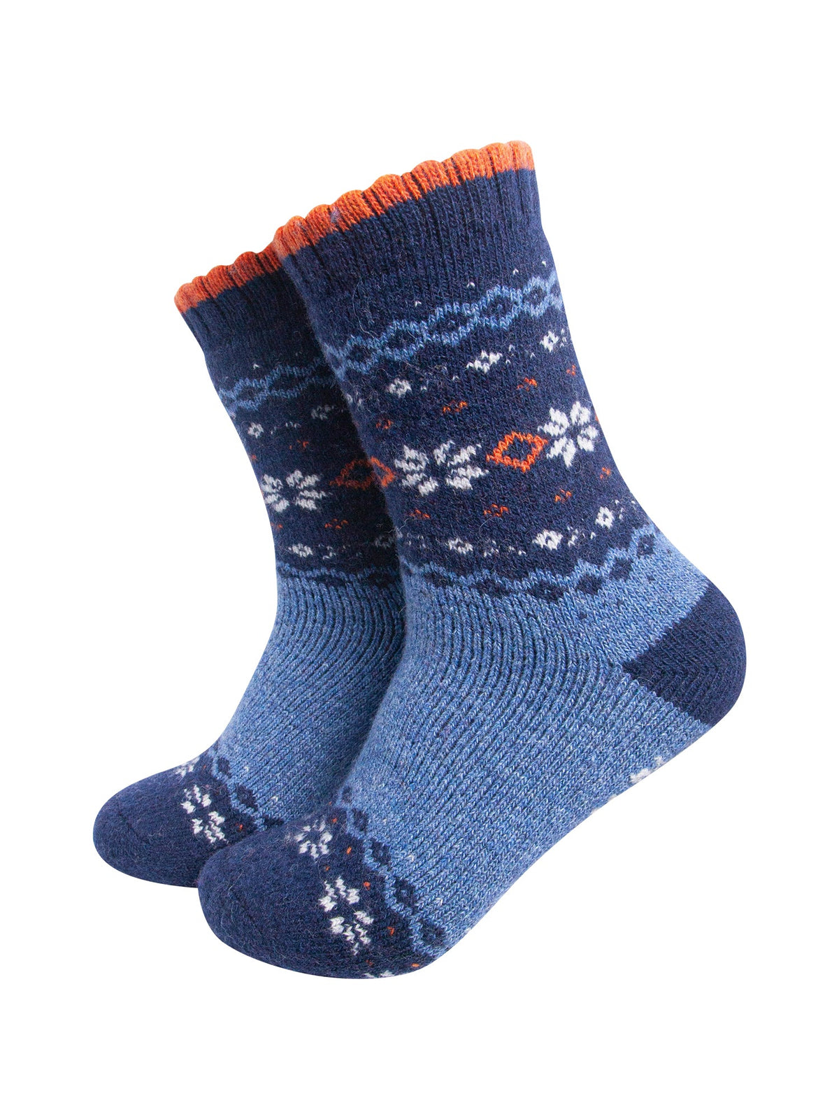 Nordic-Snowflake-Patterned-Wool-Socks-in-Denim/Navy-Blue-On-Mannequin