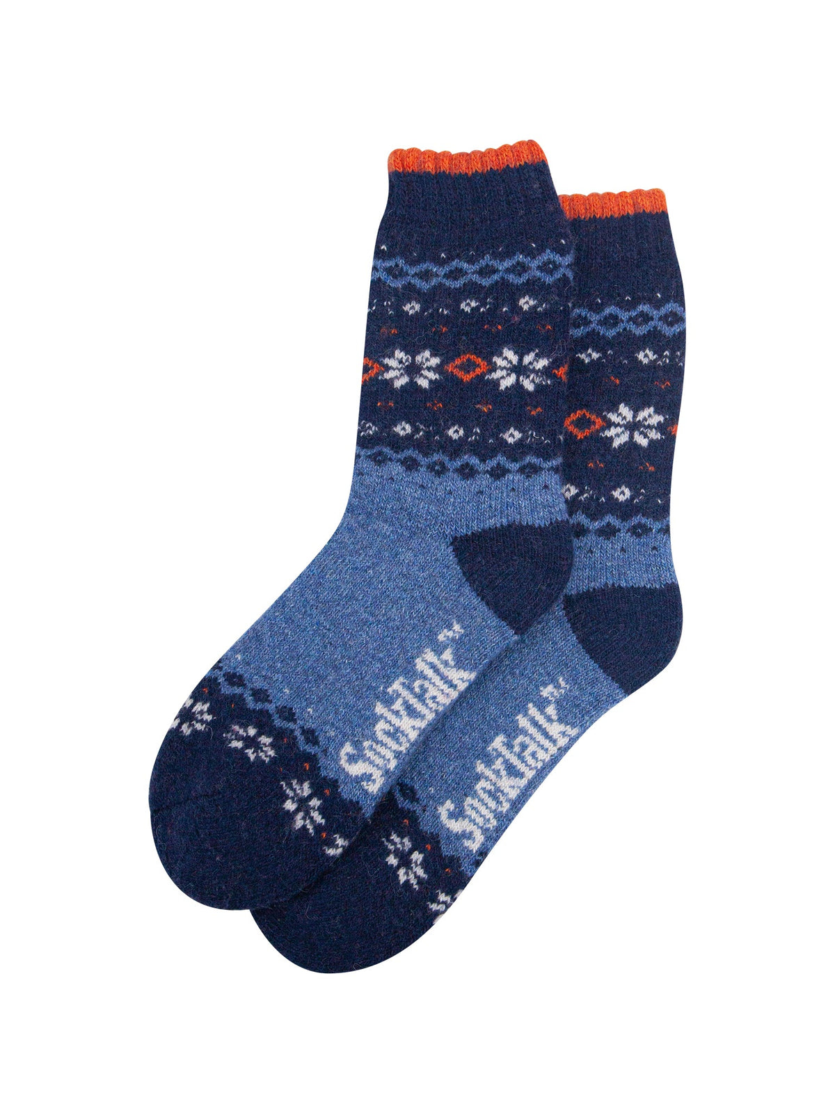 Nordic-Snowflake-Patterned-Wool-Socks-in-Denim/Navy-Blue-Laid-Flat