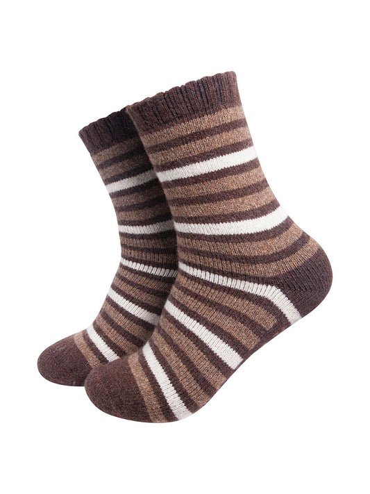 Stripe Patterned Wool Socks in Brown