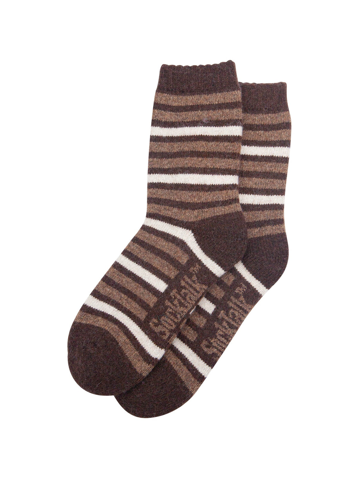 Stripe-Patterned-Wool-Socks-in-Brown-Laid-Flat