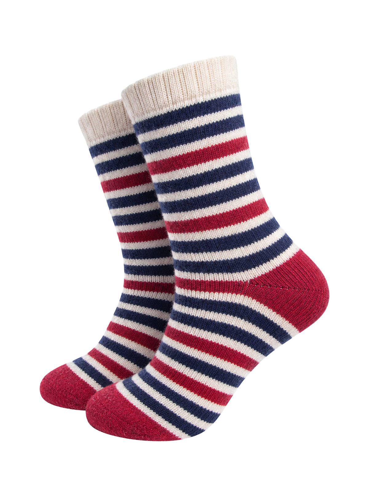 Stripe Patterned Wool Socks in Navy Blue/Red