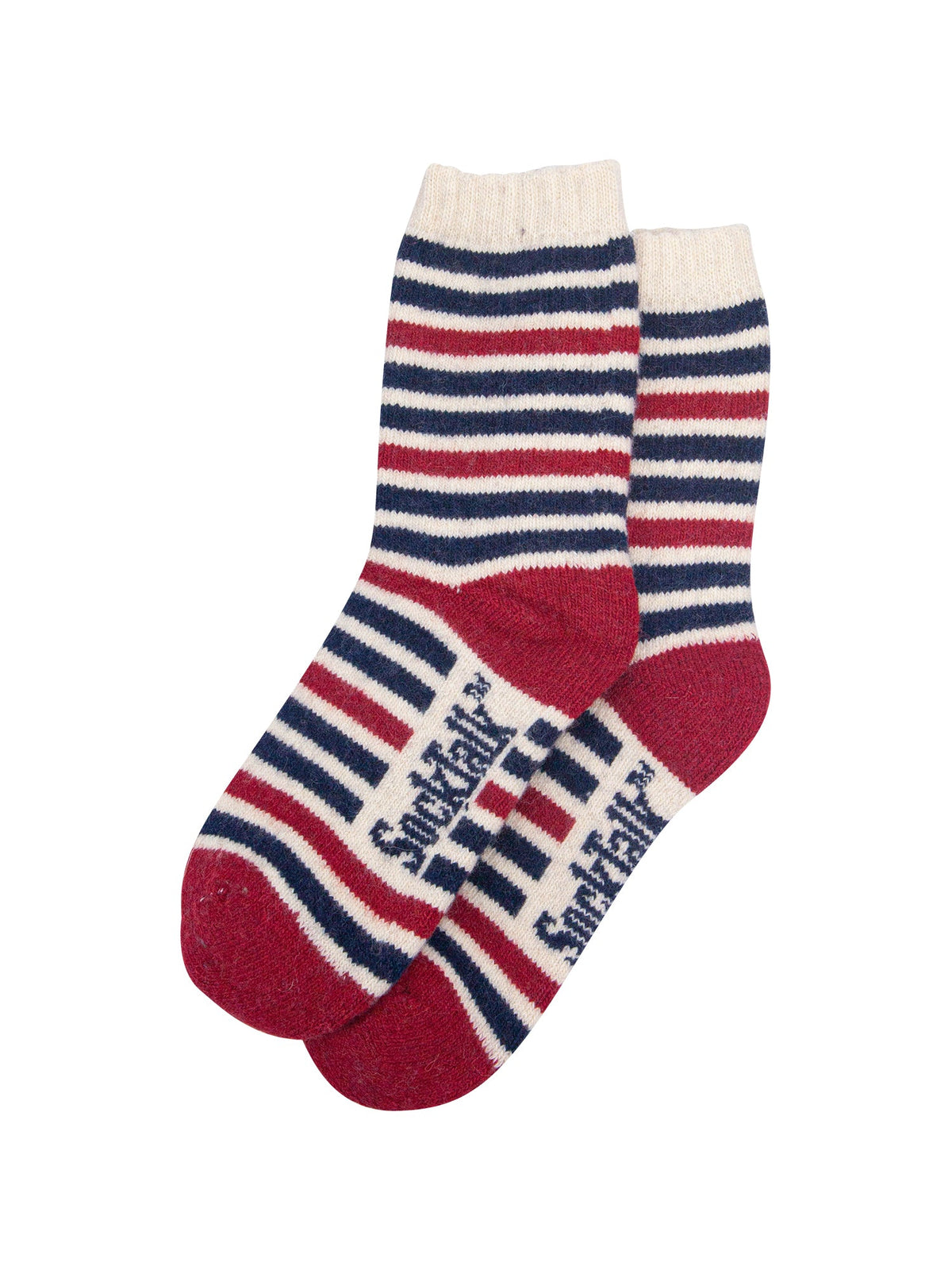 Stripe-Patterned-Wool-Socks-in-Navy-Blue/Red-Laid-Flat