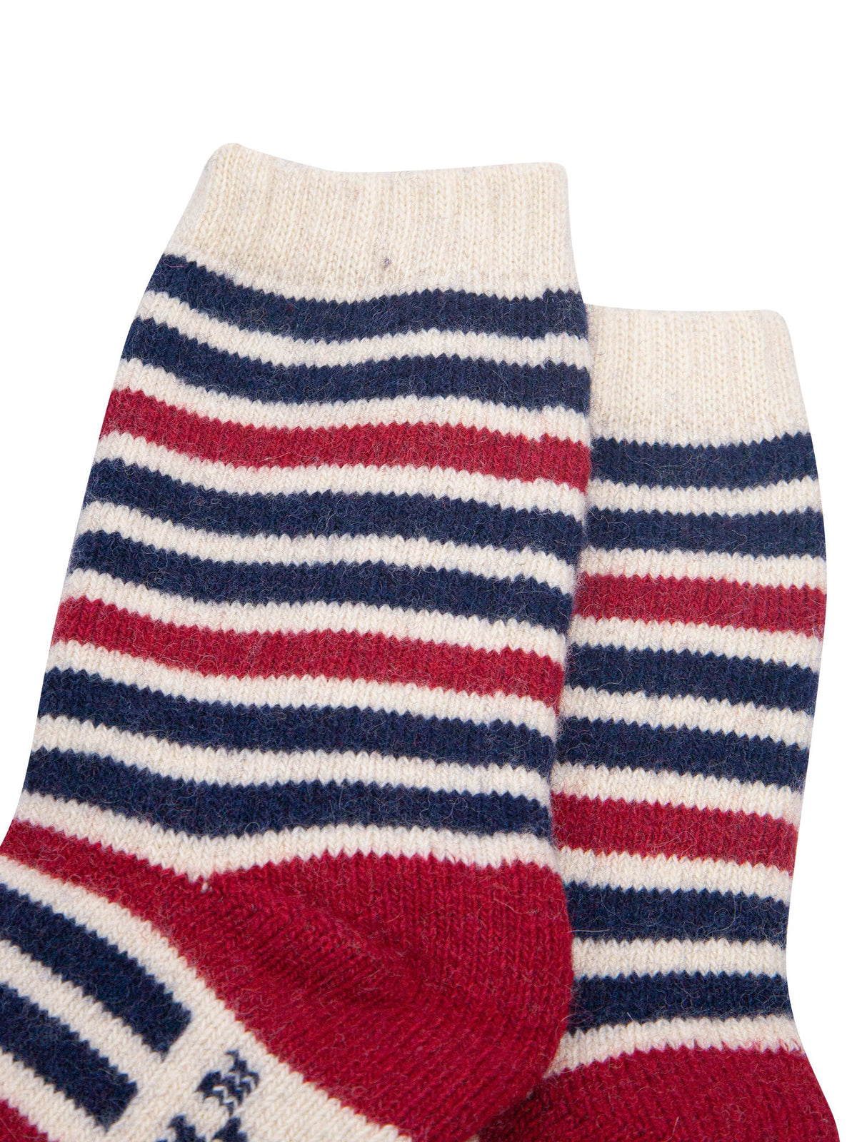 Stripe-Patterned-Wool-Socks-in-Navy-Blue/Red-Close-Up