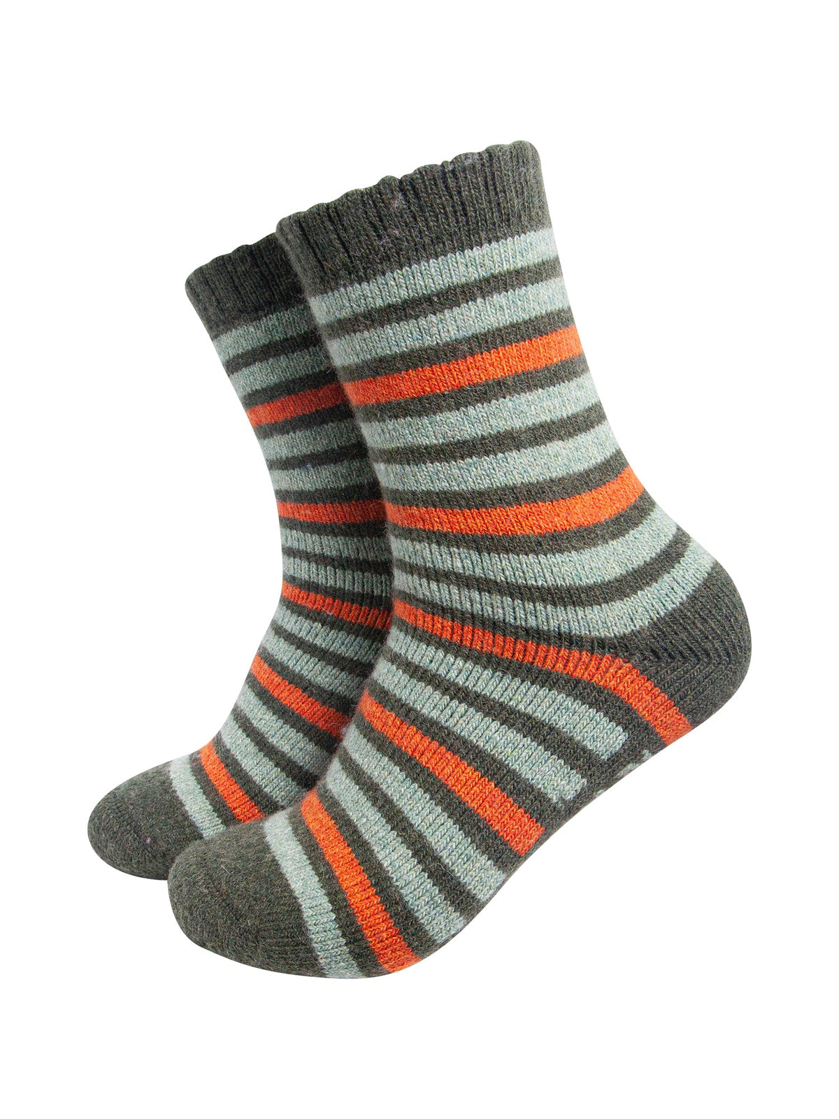 Stripe-Patterned-Wool-Socks-in-Green/Orange-On-Mannequin