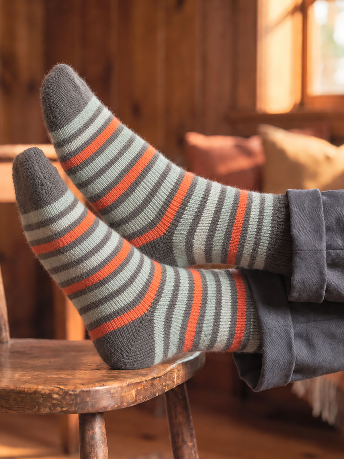 Stripe-Patterned-Wool-Socks-in-Green/Orange