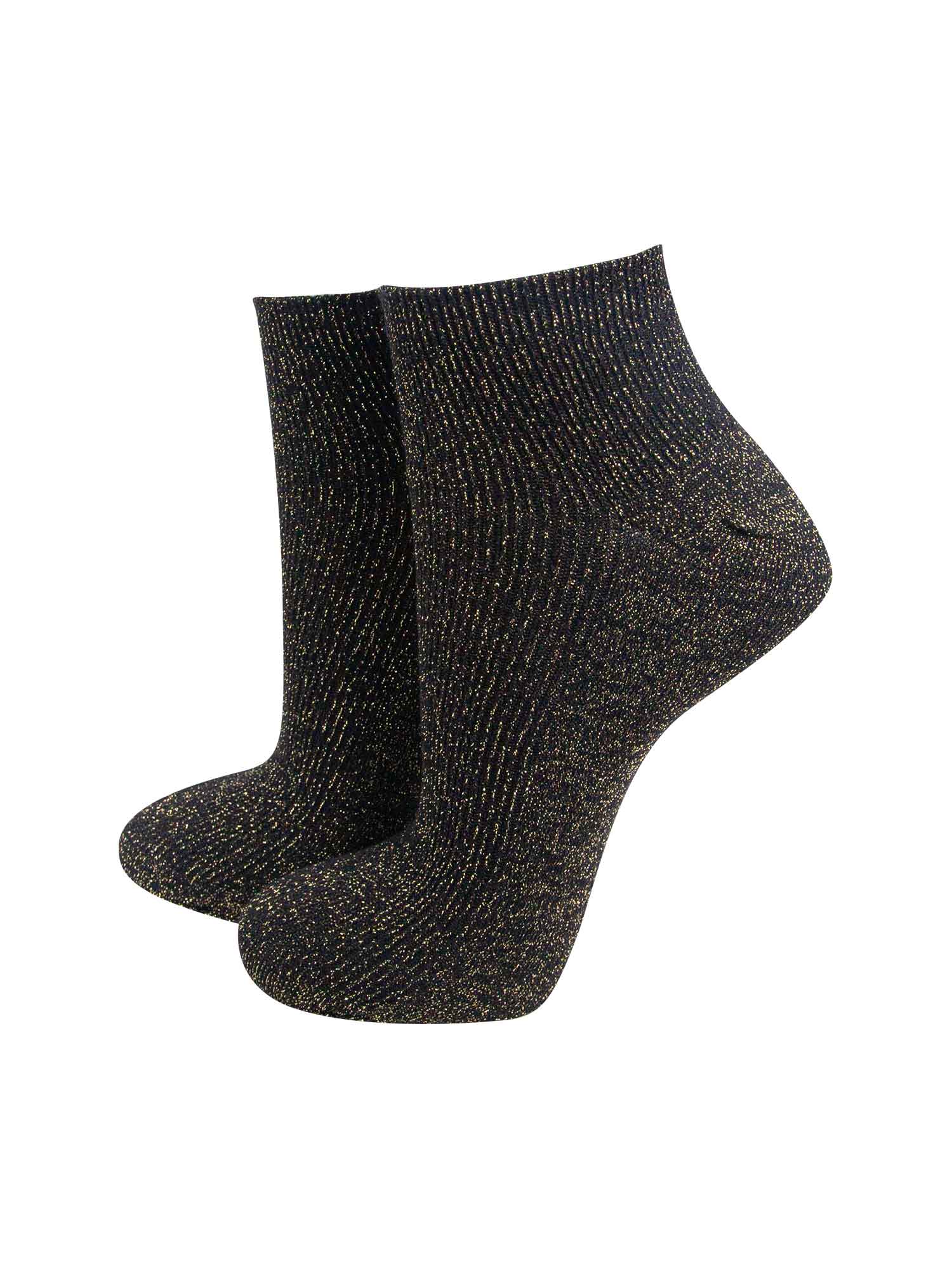 Black anklet trainer socks with an all over gold glitter shimmer