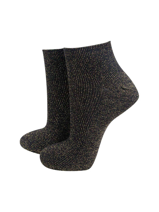 Black anklet trainer socks with an all over gold glitter shimmer