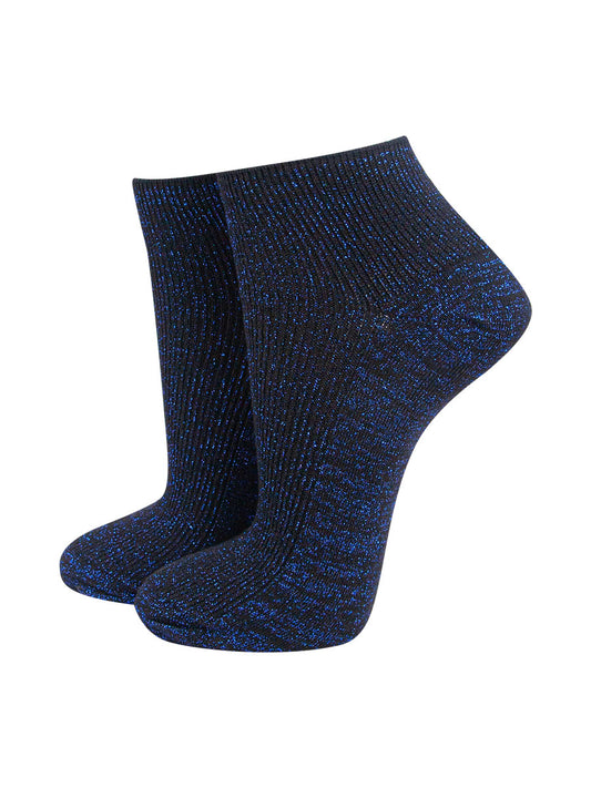 blue anklet socks with an all over royal blue glitter efffect