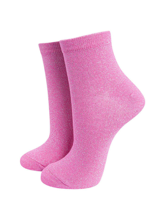 pink cotton socks with an all over silver glitter sparkle