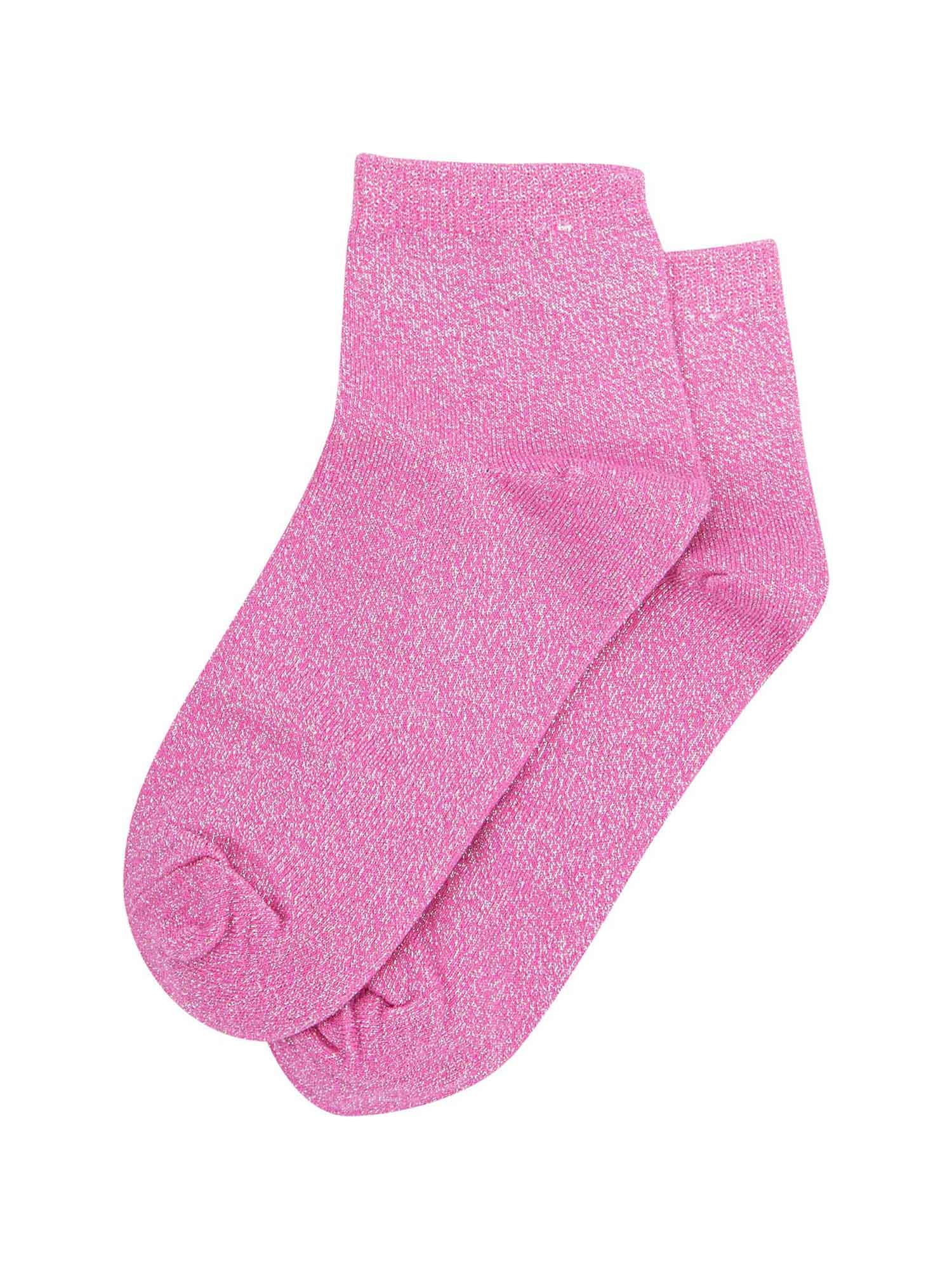 pink anklet socks laying flat, showing the all over glitter pattern