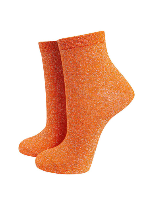 orange cotton socks with an all over silver glitter sparkle