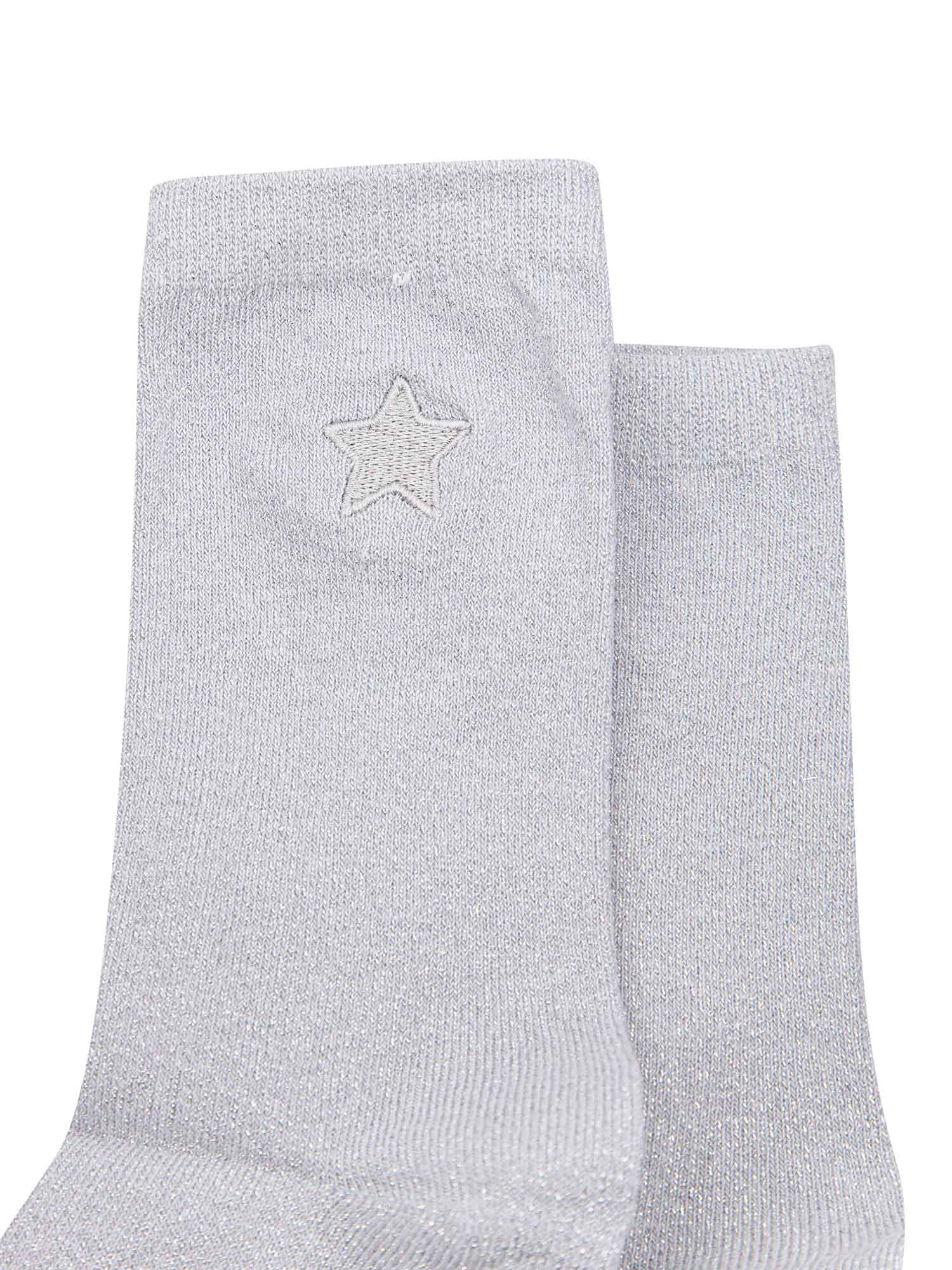 white, silver glitter socks with silver embroidered star