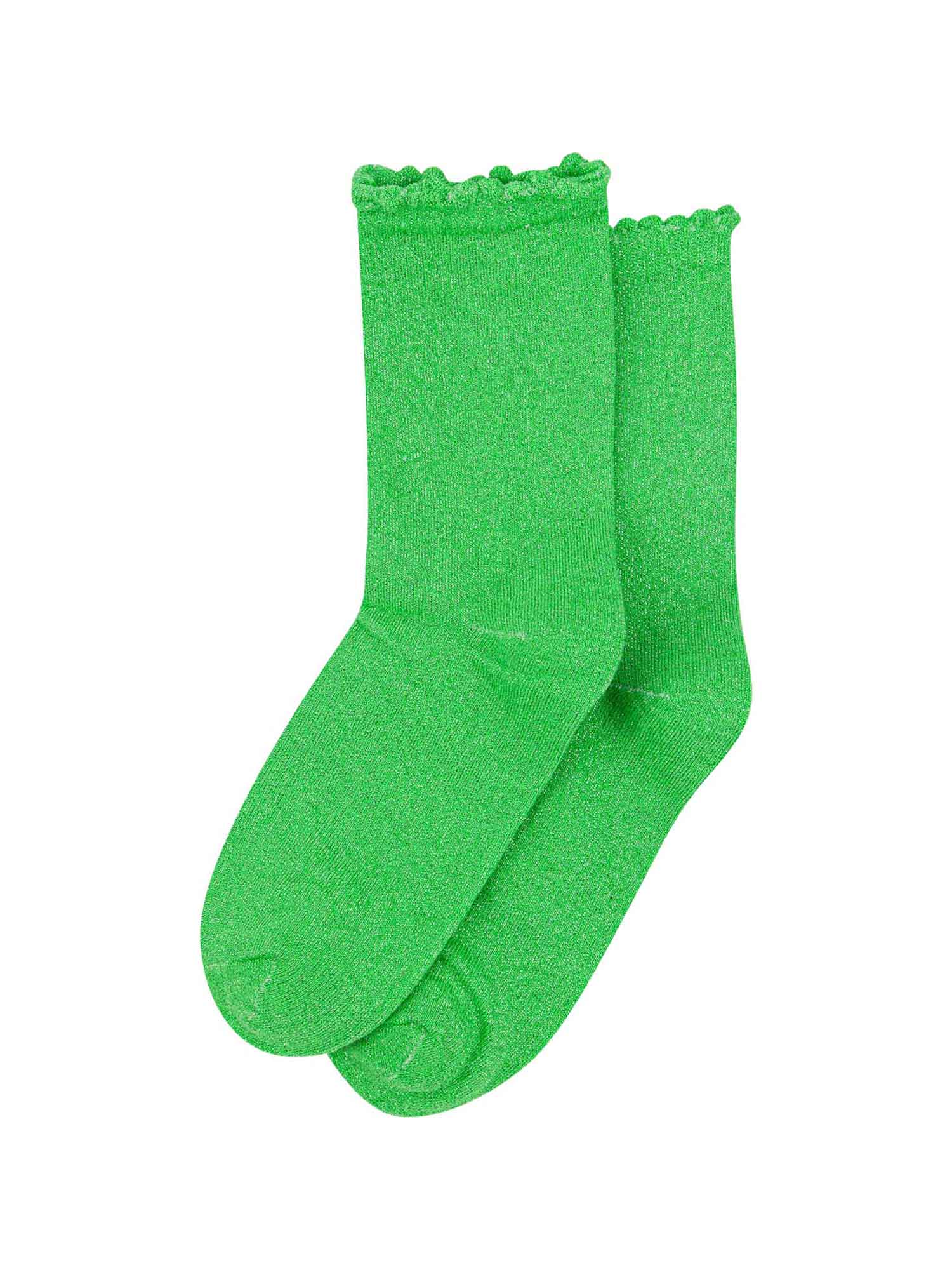 green sparkly glitter socks with scalloped cuffs and an all over shimmer