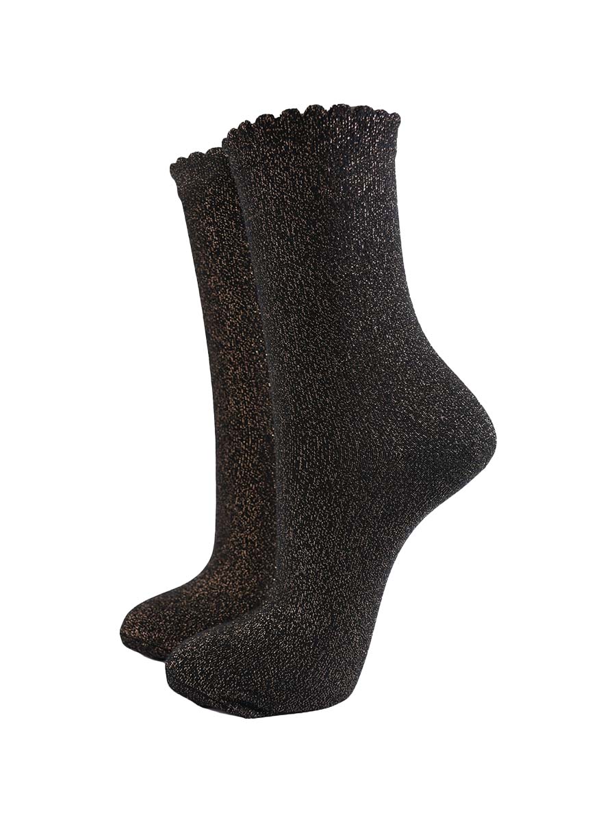black ankle socks with an all over bronze glitter shimmer and scalloped cuffs
