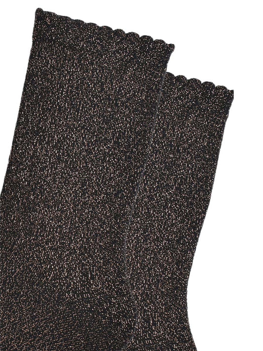 black ankle socks with an all over bronze glitter shimmer and scalloped cuffs