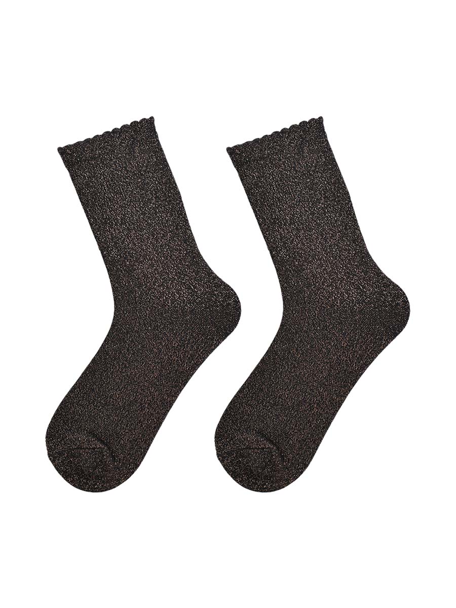 black ankle socks with an all over bronze glitter shimmer and scalloped cuffs