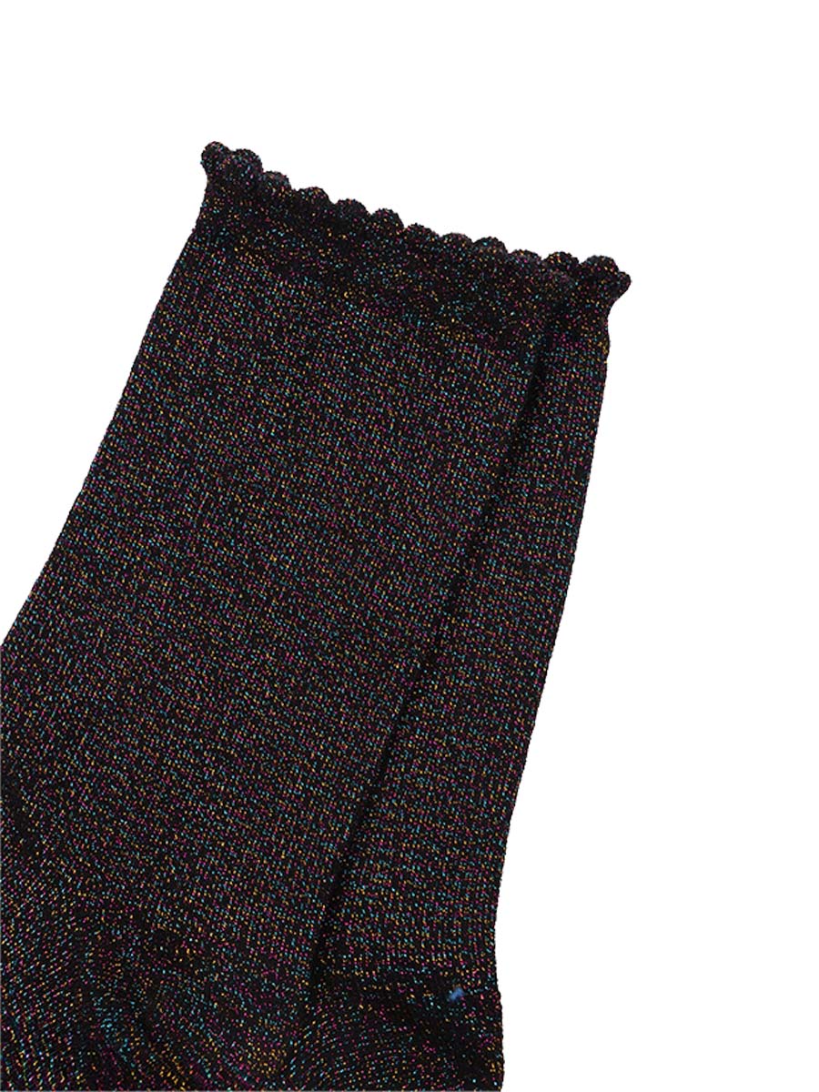 black rainbow glitter ankle socks with frilled scalloped cuffs