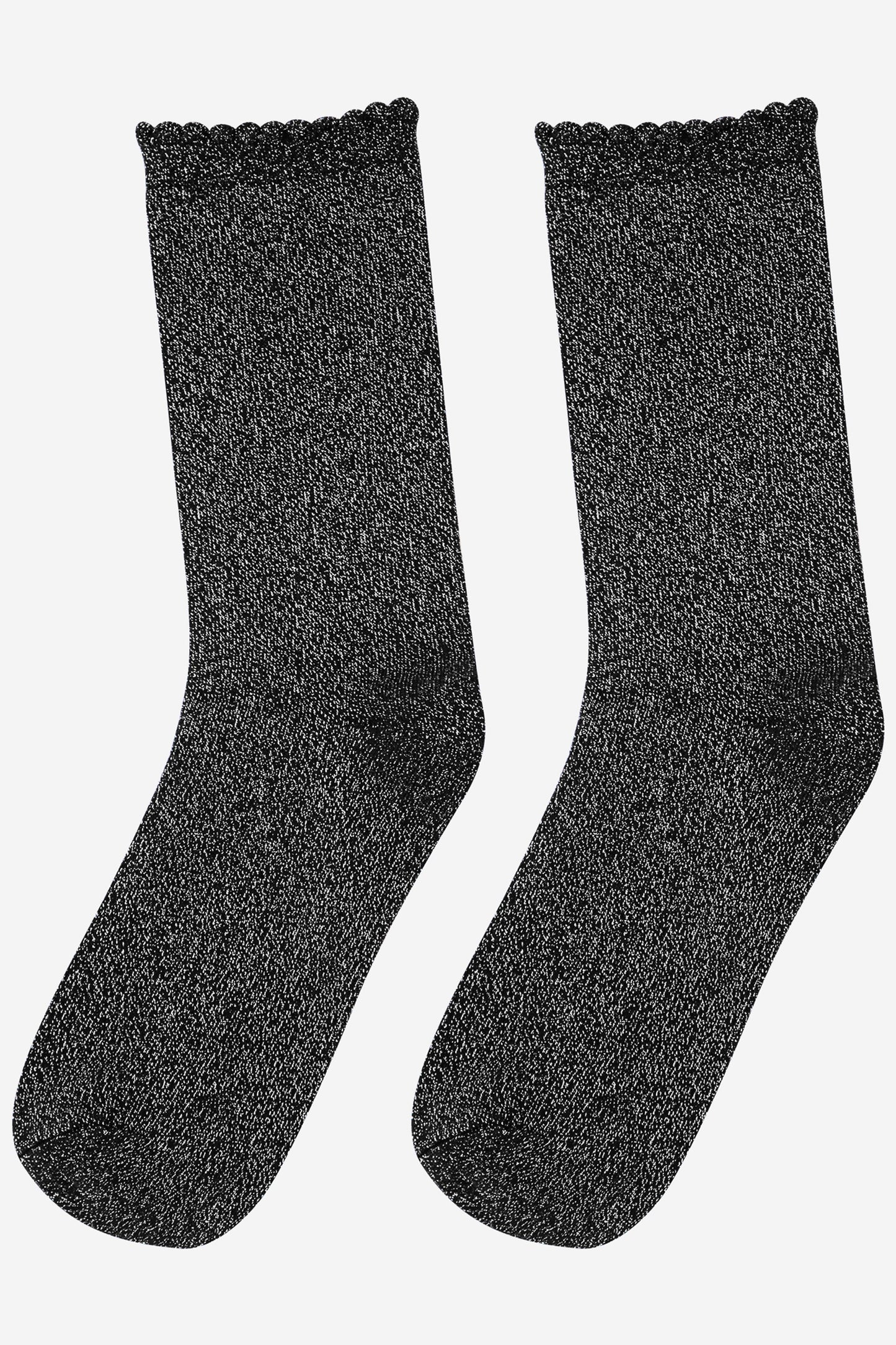 black glitter ankle socks with frilled scalloped cuffs